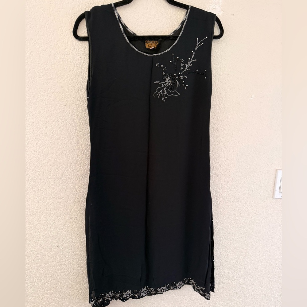 Vintage 90s black beaded shirt dress